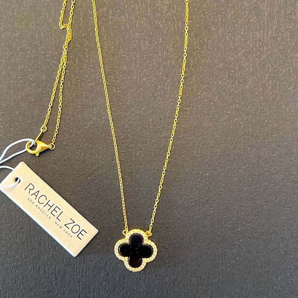NWT Rachel Zoe Sterling Silver Black Clover Pave Necklace - Picture 5 of 10